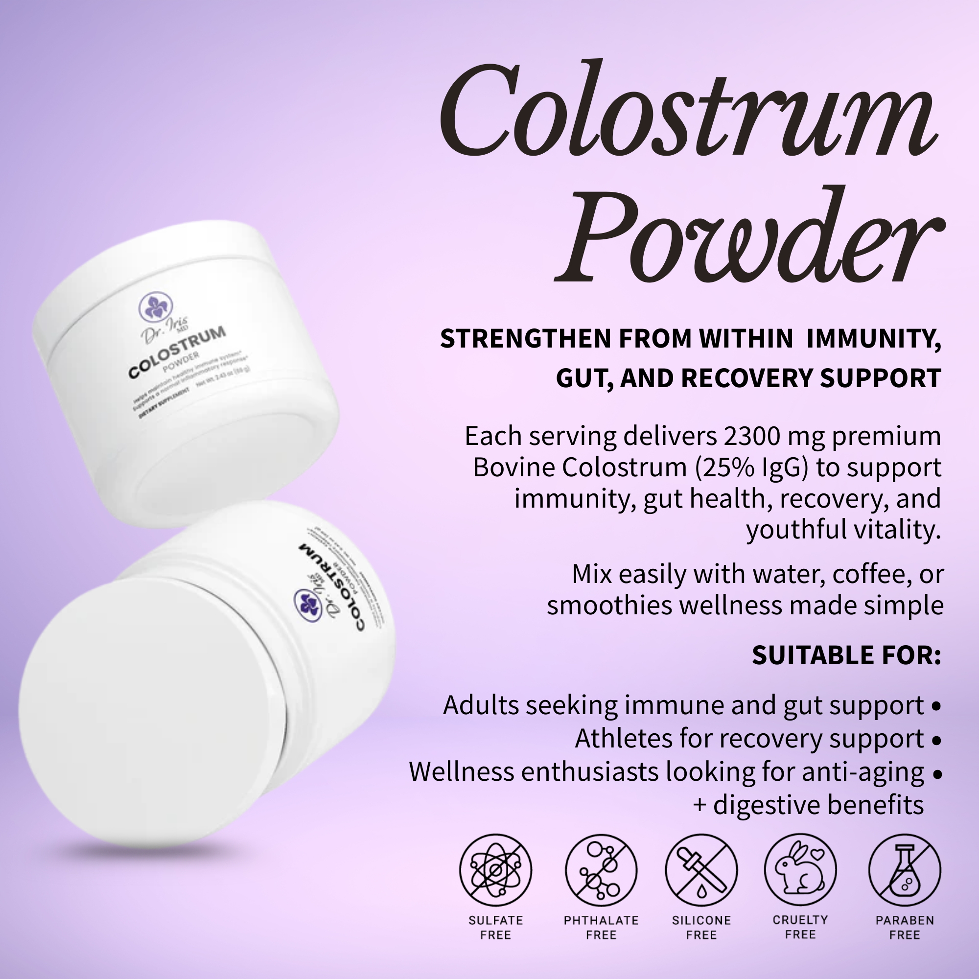 ImmuneGlow™ Colostrum Powder for Immune Gut and Recovery Support
