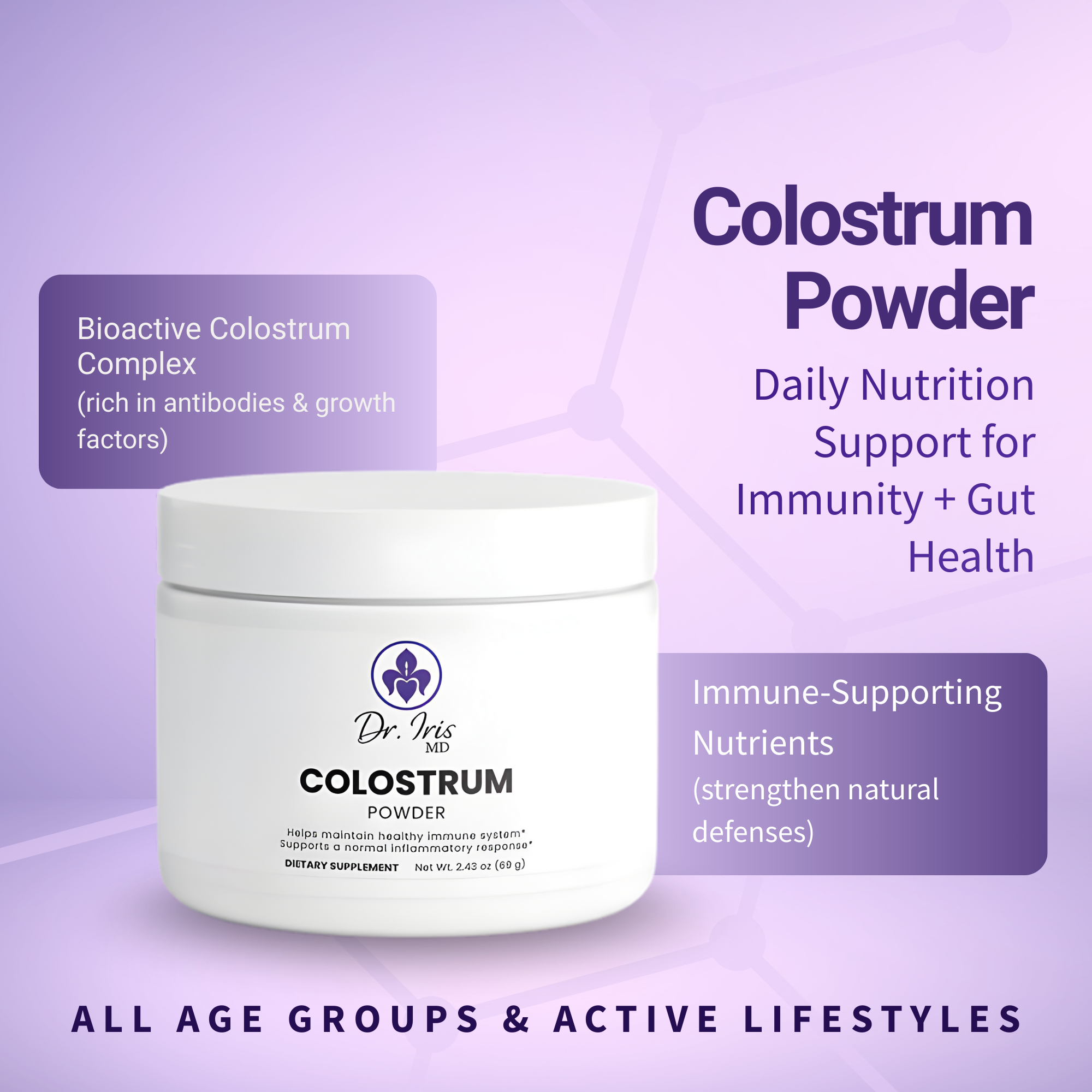 ImmuneGlow™ Colostrum Powder for Immune Gut and Recovery Support